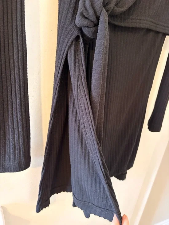 Free People Black Ribbed Wrap Tunic Long Sleeve With Side Slits - Picture 4 of 7